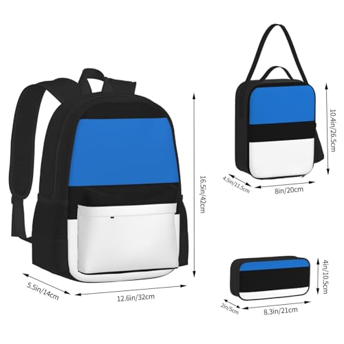 Flag Of Estonia Print 3 Piece Set Backpack, Lunch Bag, Pencil Case, Cute Sturdy For College And Travel4