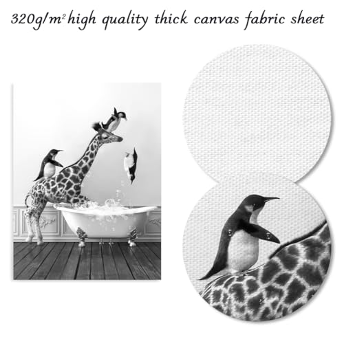 Dazzlewall Funny Bathroom Wall Art Giraffe and Penguins Jump in Bathtub Print, Black and White Animal Picture for Bathroom Toilet Decor 12×16 in Unframed - Cosy Home Interiors Dazzlewall Funny Bathroom Wall Art Giraffe and Penguins Jump in Bathtub Print, Black and White Animal Picture for Bathroom Toilet Decor 12×16 in Unframed - Image 7