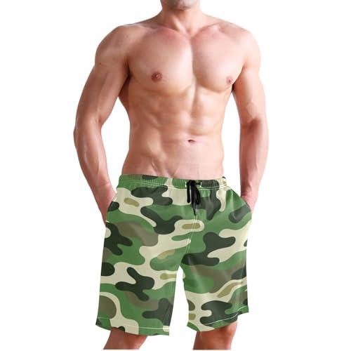 Men's Swim Trunks Quick Dry Swimming Shorts with Pocket Camouflage Pattern with Green Swimsuit Trunks3