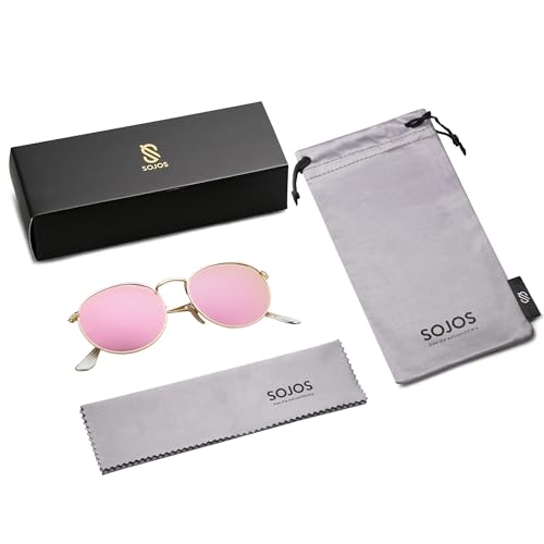 Image of SOJOS Small Round Polarized Sunglasses for Women Men Classic Vintage Shades | Lightweight Stainless Steel Frame UV400 Sun Protection Adjustable Nose Pads SJ1014