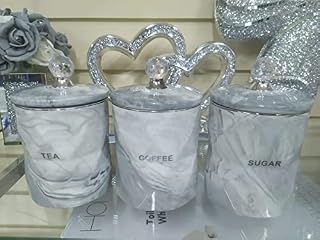 DEENZ Set of 3 Grey Marble Design Coffee Tea Sugar Canisters Container Kitchen Jar Pots Crystal
