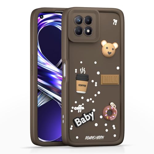 Image of Bintage Cute Fun Taddy Cartoon 3D Ball Bear Milk Donut Coffee Cup Silicon Case Full Body & Camera Protection Back Cover Compatible for Realme 8i - Brown