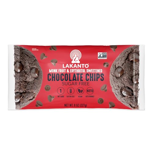 Lakanto Sugar Free Semi Sweet Chocolate Chips - Monk Fruit Sweetener and Erythritol, Perfect for Baking, Pancakes, Muffins, Protein Bites, Melting, Mixing, Snacking, Gluten Free, Vegan (8 oz - Pack of 1)