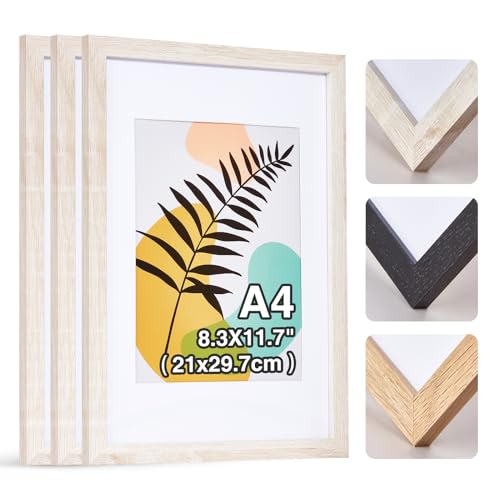 HOUSE DAY set di 3 cornici A4 - cornice in legno 21x30cm, cornice per poster in plexiglass, cornice per poster, cornice per documenti per poster moderni, cornice per foto in MDF (bianco)