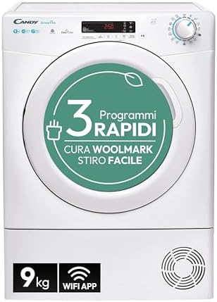 Candy Smart Pro - Secadora de 9 kg con bomba de calor, instalación libre, clase A++, conexión Wi-Fi + BLE, control por aplicación, Snap & Dry, 59,6 x...