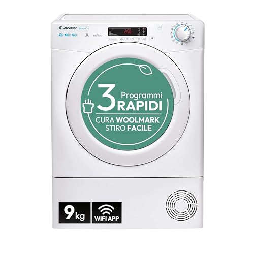 Immagine prodotto: Candy Smart Pro Asciugatrice 9 Kg a Pompa di Calore, Libera Installazione, Classe A++, Connessione Wi-Fi + BLE, Controllo da App, Snap & Dry, 59,6 x 58,5 x 85 cm, Bianca - CSOE H9A2DE-S