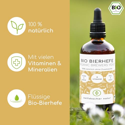 Bio-Bierhefe für Hunde und Katzen | 100 ml flüssige Bierhefe | 100% Bio zur Haut- und Fellpflege, Futterergänzung mit Vitamin B, reich an Mineralien & Spurenelementen, DE-ÖKO-060