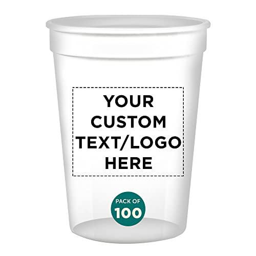 DISCOUNT PROMOS Personalized Plastic Cups + 12 oz Size + Disposable Party Design + Bulk Set (10 50 or 100) Ideal for Weddings Birthdays Picnics & Beach Parties - Clear