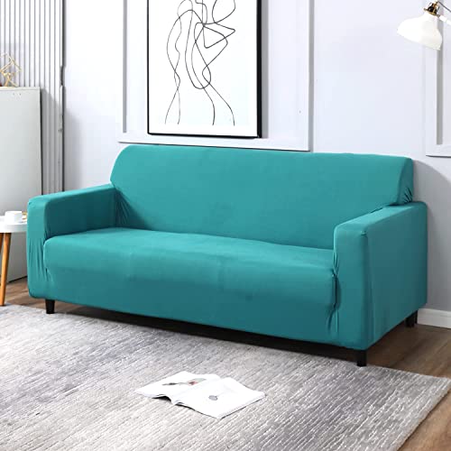Image of HOKIPO 140 GSM Stretchable 5 Seater Sofa Cover, Dark Cyan (NEW-AR-4277-E7*2 + AR-4279-E7)