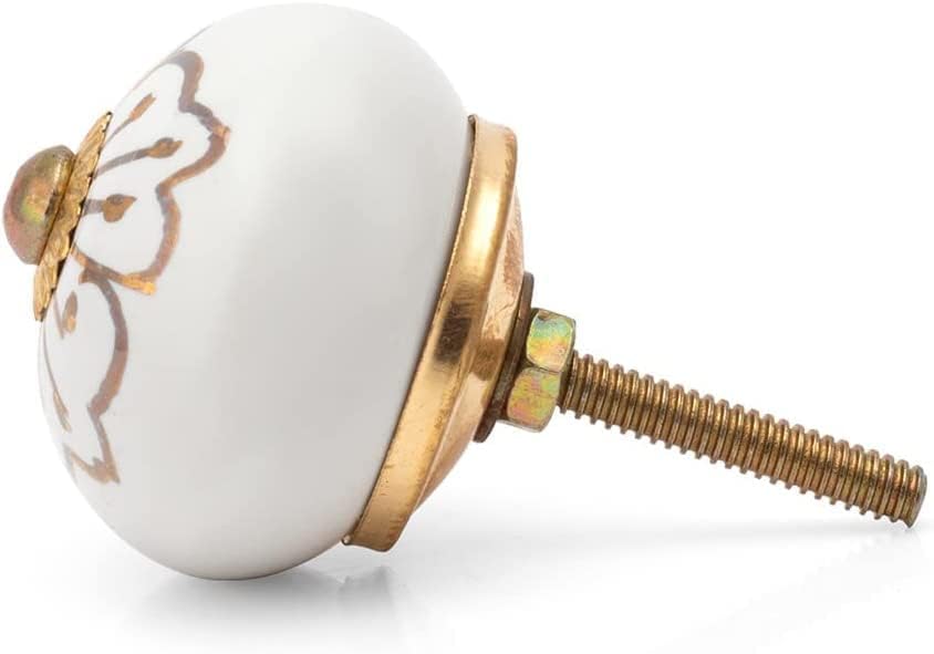 Image of Ceramic Vintage Assorted Colourful Pottery Drawer Handle Door Knobs and Pulls for Kitchen (White Gold knobs Pack of 6)