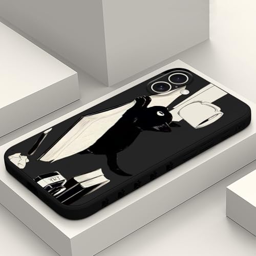 Coque pour iPhone 16 Plus en silicone noir motif chat ultra fine LEECG