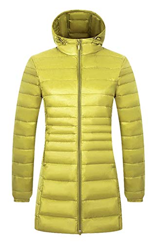CATERTO Women Ultra Light Down Packable Hooded Coat (Large, Fluorescent green)