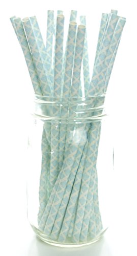 Pitillos de papel azul aqua claro floral damasco x25 miniatura 2