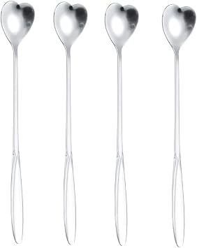 16-Piece Heart-Shaped Stainless Steel Coffee & Tea Spoon Set - 7 Inch Long Handle, Silver