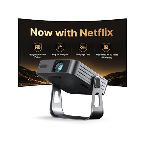 【Officially-Licensed APP & Native 1080P】 Thinnest 1.81' Smart Mini Projector with WiFi and Bluetooth, Auto Focus & Keystone Portable Outdoor Projector, VOPLLS 4K Support Home Movie Projector