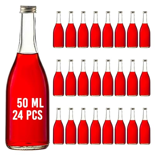 slkfactory Casavetro - 24 botellas pequeñas de 50 ml para licor de cristal de primera clase, miniatura nº 40 ml