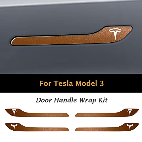 Image of IPG Compatible for Model 3 / Model Y /Juniper Door Handle Decal Sticker Wrap Kit (Set of 4) with Tesla Logo Personalize Your Tesla (Copper)