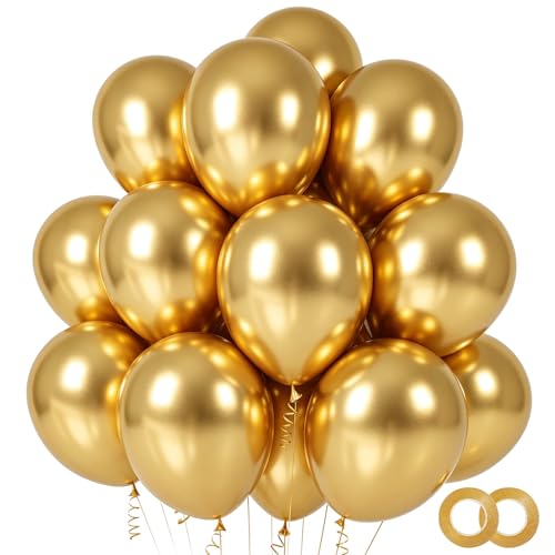 Image of 100pcs Gold Metallic Balloons 12 inch Chrome Latex Round Helium balloon | Gold Balloon for Garland or Arch, Birthday Anniversary Graduation, Engagement New Years Wedding Party Decorations