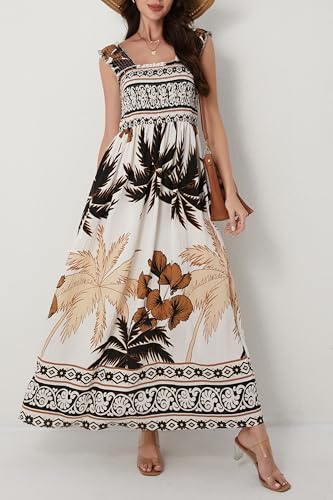 Image of Women Summer Boho Maxi Dress Casual Hawaiian Sleeveless Square Neck Beach Vacation Dresses