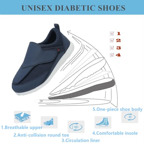 Diabetic Shoes for Women Extra Wide Adjustable Walking，Slip-on Shoes for Swollen Feet for Elderly Soft Reduce Pain Caused by Friction Blue (8)3