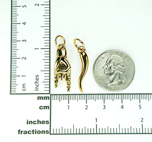 Mano Cornuto and Cornicello combo Necklace, on 24" Box Chain, Mens Golden Italian Lucky Hand Horn Anti Evil Eye Good Luck Amulet Protection Charms Stainless Steel2