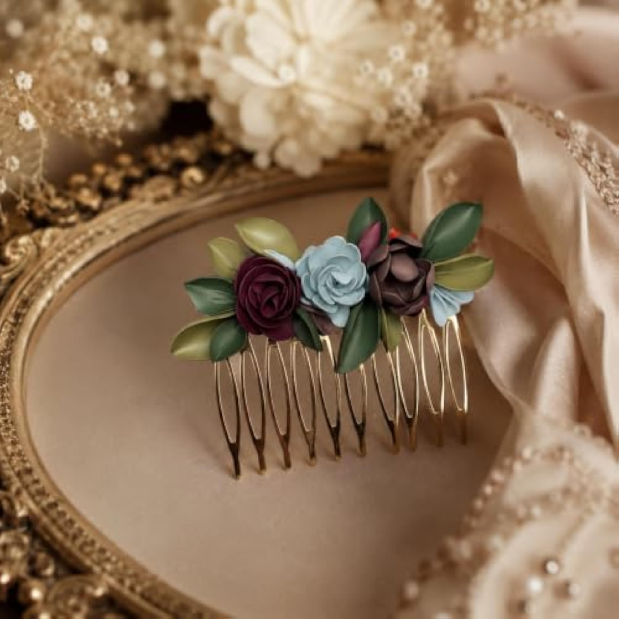 Handmade Polymer Clay Floral Hair Comb Pins