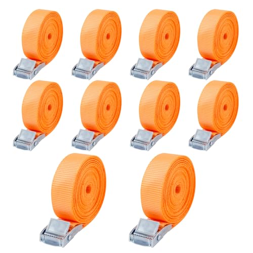 10 Cinghie Di Fissaggio A Cricchetto 25mm X 2m - Per Motocicli, Furgoni E Carichi