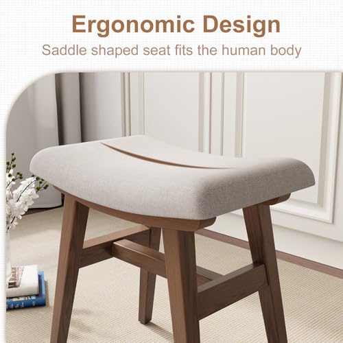 Solid-Wood-Vanity-Stool-Saddle-Cushion-Vanity-Bench-with-High-Strength-Rebound-Sponge-Easily-Assembly-Vanity-Chair-Foot-Stool-Makeup-Stool-for-Bedroom-Entryway-Walnut