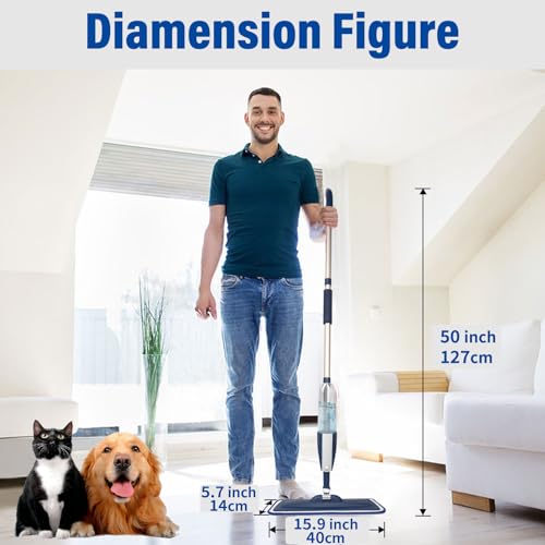 Image of Microfiber Hardwood Floor Spray Mop with 3 Pads & Refillable Bottle | 400+ML refillable bottle, 360 swivel head, wet mopping & dry sweeping for hardwood, tile, laminate and sealed wood floors.