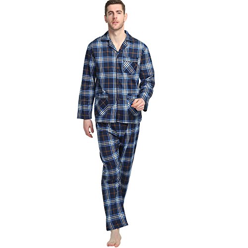 Global Men's Pajamas Sets 100% Cotton Flannel Sleepwear Long-Sleeve Top & Bottom, Large #TOP5