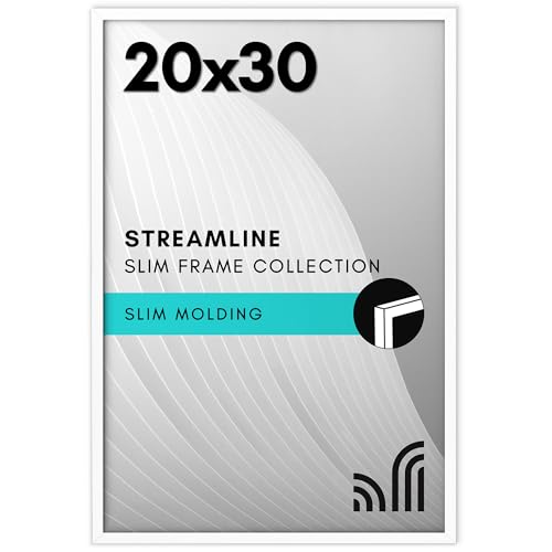 Americanflat 20x30 Poster Frame with Polished Plexiglass - Streamline Collection - Thin Border Picture Frame for Wall Display - Hanging Hardware Included - White