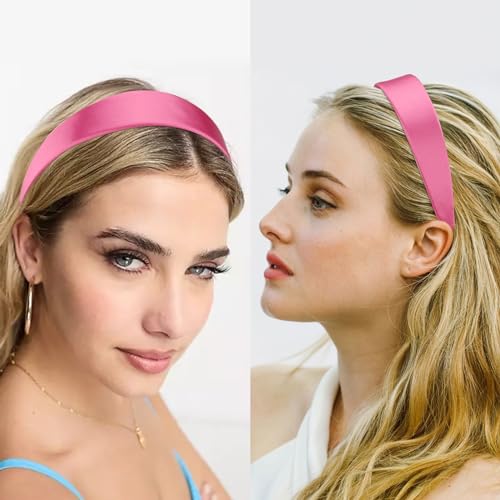 Velscrun Rose Pink Headband For Women Girls 1.6 Inch Wide Headbands Satin Head Bands For Womens Hair Solid Simple Holiday Hair Bands Cosplay Halloween Hair Accessories Gifts For Mothers Sisters thumb #5