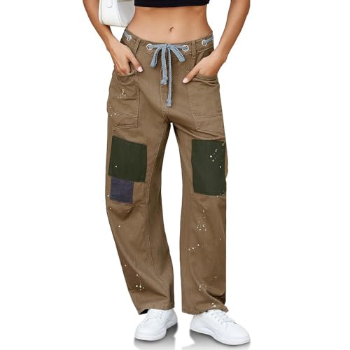 Women's Vintage Y2K Gothic Patchwork Jeans Street Hip-Hop Applique Trousers Acid Wash Straight-Leg Denim Pants3