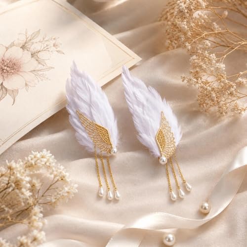 Pinza para cabello LOGOFUN con plumas blancas miniatura 6