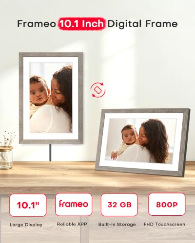 Image of Digital Picture Frame, 10.1'' WiFi Frameo Electronic Photo Frame Slideshow | Share Photos via Frameo APP, 1280x800 IPS Touchscreen, 32GB, Auto-Rotate, Easy to Use, Birthday Housewarming Gifts for Women