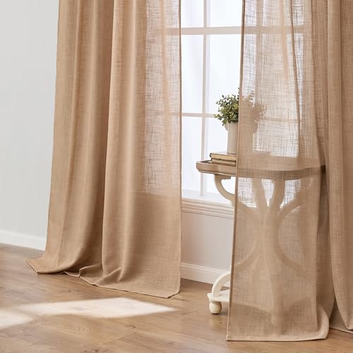 MIULEE Linen Semi Sheer Curtains, Back Tab & Pleat Tape, 50W x 90L, Brown by MIULEE - Used condition - Image 5