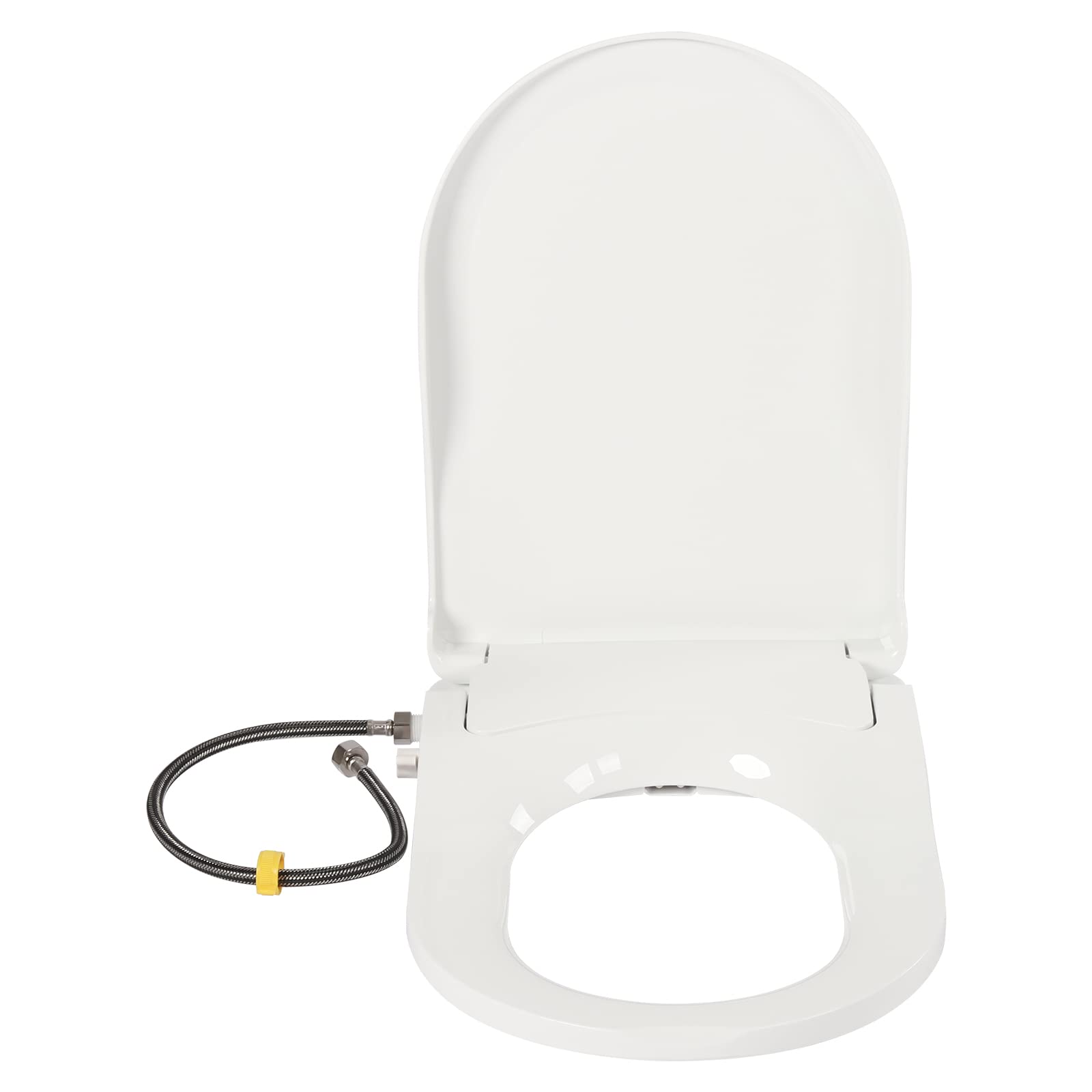 Sedile WC a forma di D con doccia senza corrente, doppio ugello sul retro e sul davanti, coperchio WC con chiusura lenta