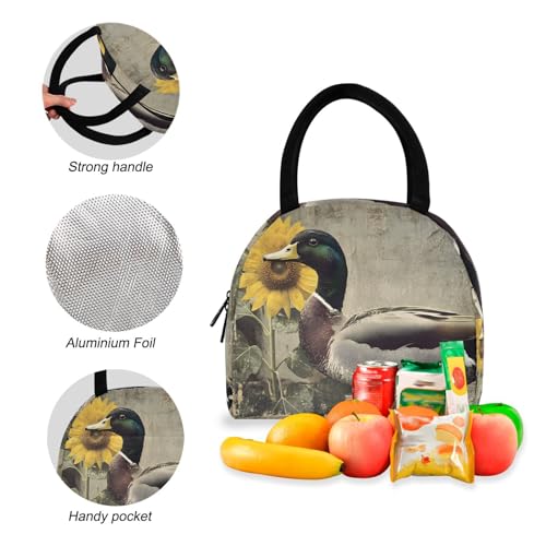 Backpack Lunch Bag Set Wild Duck Sunflower Print, Big Storage Travel Backpacks with Insulated Lunch Box for Office Hiking Picnic4
