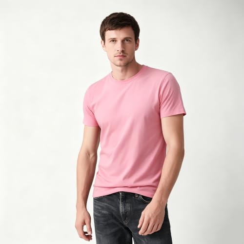 Image of ORJ 2 Pack Men t Shirts Crew Neck Short Sleeve Men's Undershirt Plain Polyester tee Bulk Stretch Soft Tees