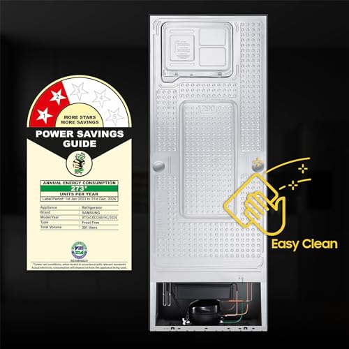 Image of Samsung 301 L, 2 Star, Convertible 5-in-1 Digital Inverter with Display Frost Free Double Door Refrigerator (RT34C45224R /HL, Rhythmic Twirl Red)