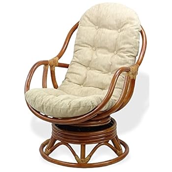 Alternative view of Bali Lounge Swivel Rocking Chair with Cream Cushion Natural Rattan Wicker Handmade, Colonial