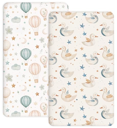 Image of Crib Sheets for Boys and Girls, 2 Pack Fitted Baby Sheets for Standard Toddler Mattress 28" x 52", Soft Breathable Jersey Knit Baby Bedding (Dreamy Swans)