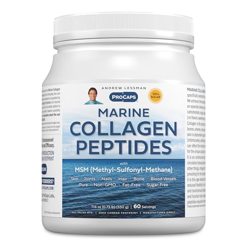 ANDREW LESSMAN Marine Collagen Peptides Powder and MSM 60 Servings - Supports Radiant Smooth Soft Skin Comfortable Joints. Pure. Super Soluble No Fishy Flavor No Additives Non-GMO