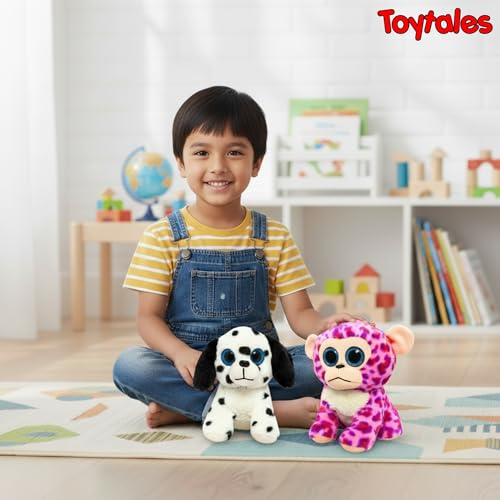 Image of TOYTALES Soft Toy Combo Pack Cute Little Dog & Little Monkey Plush Toys with Big Eyes for Kids (Pack of 2)