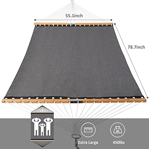 Image of SUNCREAT Quick Dry Hammocks Standing Backyard Hammock with Stand, 2 Person Heavy Duty Poolside Hammock with 13.5 ft Wooden Stand, Dark Gray