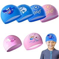 Garegce Kids Swimming Cap, Kids Fabric Swim Cap Waterproof Comfortable Soft Children'S Swim Hat, Unisex for Boys Girls Toddler Children Teens for Age 3-6-10, Cute Cartoon Pattern