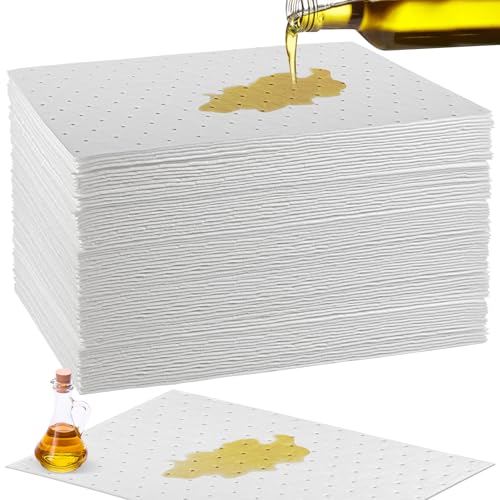 Image of 50 Pcs Oil Absorbent Pads, 9.8 x 13 Inch Oil Spill Mat, Oil-Only Absorbent Mat Pad, Heavy Weight Absorbing Sheets Oil Pads, Universal Absorbing Mat for Home Garage Basement, White