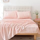 JANZAA Queen Sheet Set Floral - Pink Bedding Size Sheets Sets - Microfiber Pattern Twin Deep Pocket - Premium Bed Floral Sheets Adjustable - Luxury Soft Set with High Thread Count, cd014
