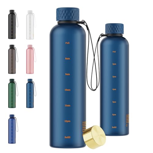 Sursip 32 oz Motivational Water Bottle with Time Marker, 1 Pack – Slim Tritan Water Bottles with Strap, Leakproof & Shatterproof Gym Bottles, Fits Cup Holder for Travel, School & Daily Hydration