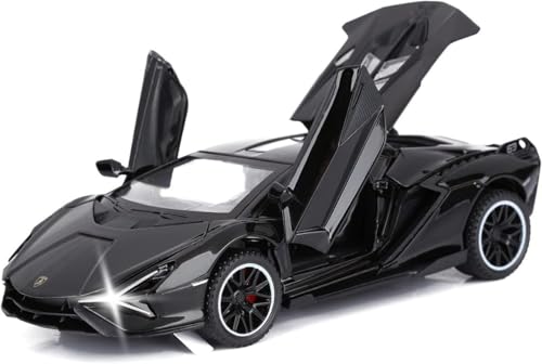 Image of 1:32 Lamborghini Sian Die-cast Metal Toy Car Pull Back Super Car with Openable Doors, Sound, Light for Kids Gifts (Black)